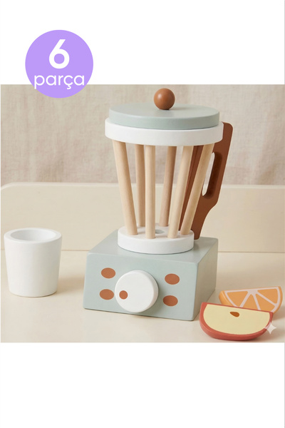 Nilberry Ahşap Blender Oyuncak Seti 6 Parça – Montessori Mutfak Oyuncağı, Eği...