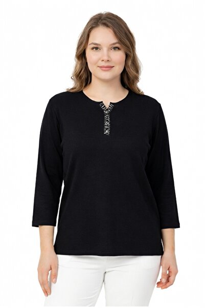 Gürkan Triko Γυναικεία μπλούζα με πέτρινα κουμπιά και μικρή λαιμόκοψη V BGL-S...