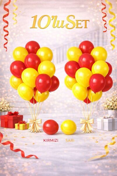Sev-AL Balonları Sarı Kırmızı Lateks Balon Seti 10’lu 11 İnç Galatasaray Tema...