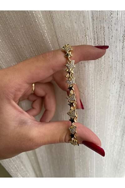 Niceboutique سوار فاخر من الفولاذ الذهبي مرصع بالأحجار الكريمة