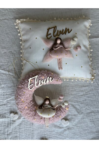 Pure baby handmade Kız bebek kapı süsü ve takı yastığı keçe bebekli
