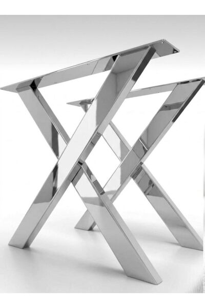 LARADESİGN Metal X Krom Ayak Çalışma Ve Yemek Masası Ayağı 2 Adet Gümüş Ayak