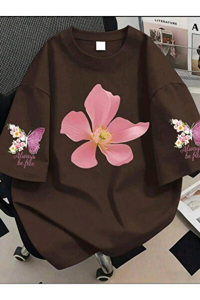 DİVİN TREND MODELI εμπριμέ υφασμάτινο μπλουζάκι oversize νέας σεζόν