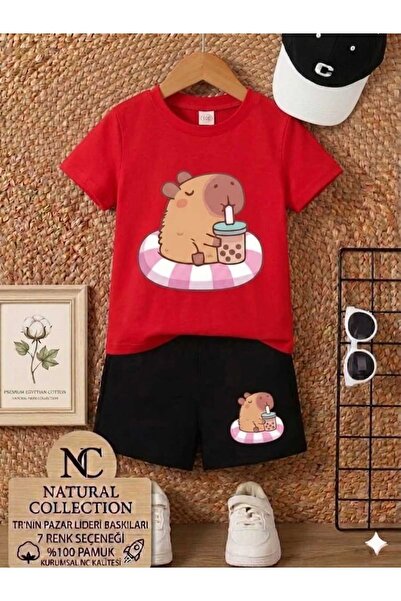 Nice Clothes تي شيرت صيفي للأطفال شورت يونيسكس (طباعة داخلية على شكل كابي بار...