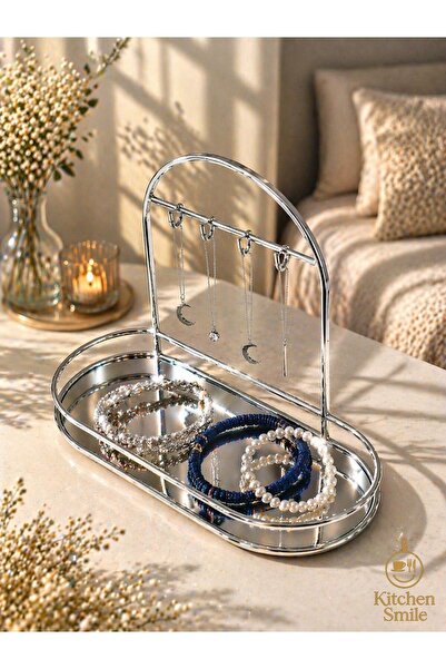 Kitchen Smile Dekoratif Oval 4 Kancalı Gümüş Takı Standı
