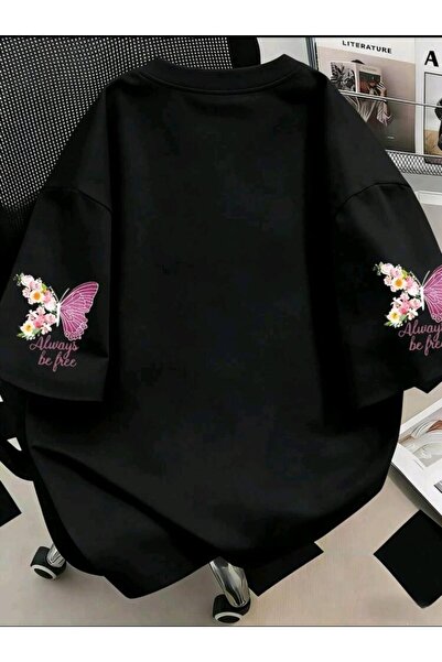 DİVİN TREND MODELI εμπριμέ υφασμάτινο μπλουζάκι oversize νέας σεζόν