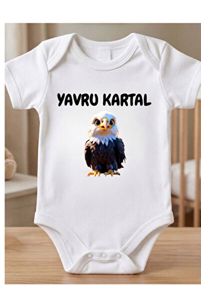 EGGBABY Yavru Kartal Baskılı Bebek Body Zıbın Taraftar Temalı Siyah Beyaz %100 Pamuklu Hediye