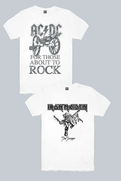 ROCKANDROLL Top Rock Acdc White, Iron Maiden White Πακέτο με 2 γυναικεία μπλο...