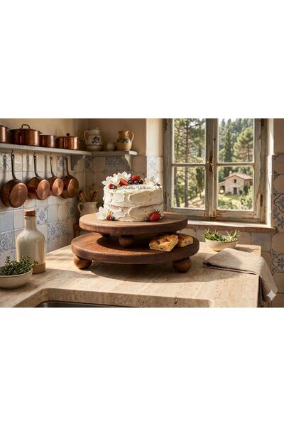Rabo Craft 2-Piece Set of 29 and 24 cm Wooden Presentation Stands with Ball Feet, Wooden Walnut Color