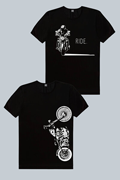 ROCKANDROLL Moto Shadow Black, Vertical Motorcycle 2-pack Ανδρικό T-shirt Eco...