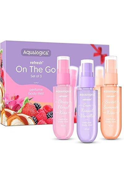 AQUALOGICA مجموعة رذاذ معطر للجسم للاستخدام أثناء التنقل من ريفريش + برفوم، 3...
