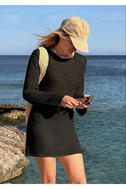 moda mh Διάτρητο φόρεμα παραλίας με λαιμόκοψη ποδηλάτου