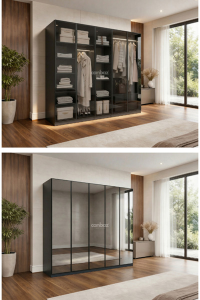CANBAZ FURNİTURE Esla modüllü 5 cam kapaklı %100 MDF (KURULUM DAHİL)