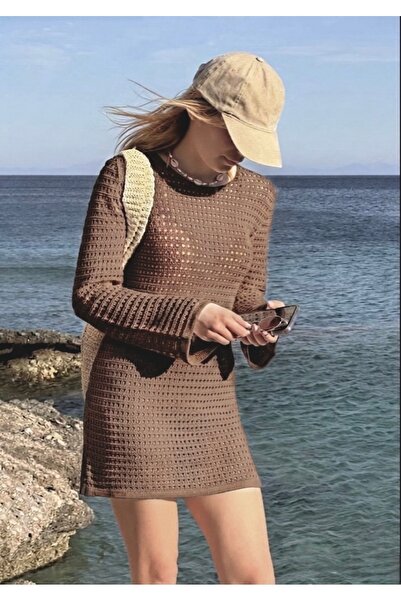 moda mh Διάτρητο φόρεμα παραλίας με λαιμόκοψη ποδηλάτου