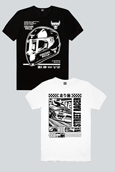 ROCKANDROLL Chicago Racing Black, Street Racer White Ανδρικό μπλουζάκι 2 τεμα...