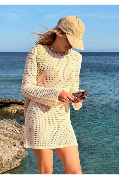 moda mh Crew Neck Openwork Beach Dress