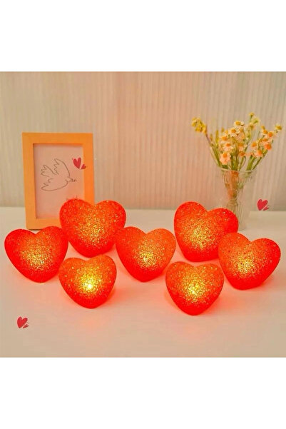 Led Işıklı Kırmızı Kalp Gece Lambası 12'li Paket