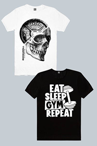 ROCKANDROLL Disk Head White, Gym Life Black Ανδρικό Μπλουζάκι 2 τεμαχίων Eco ...