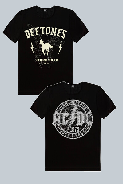 ROCKANDROLL Deftones, Acdc Black 2-pack Ανδρικό T-shirt Eco Πακέτο