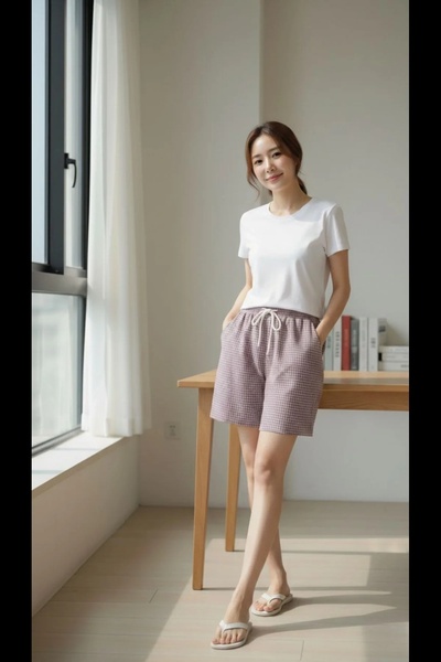 Generic Brand Women's Gingham Shorts with Elastic Waist, Lace-Up and Pocketed...