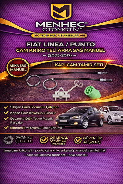 Menhec Otomotiv Fiat Linea Punto Cam Kriko Teli Arka Sağ (2005-2017) Manuel –...