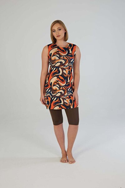 Estiva Μαγιό με μοτίβο ροής υγρών υφασμάτων, αμάνικο, σε στυλ καλσόν