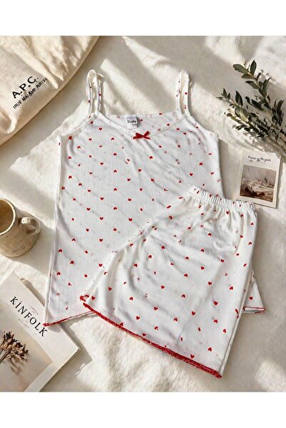 MODA Kalp Desenli Şortlu Pijama Takımı