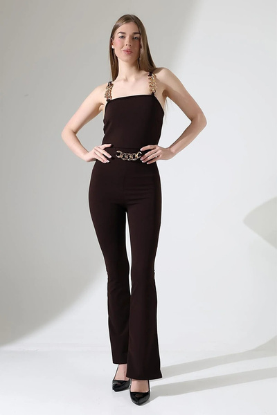 Butik Women's Jumpsuit with Chain Detail on the Front and Straps, Imported Cr...