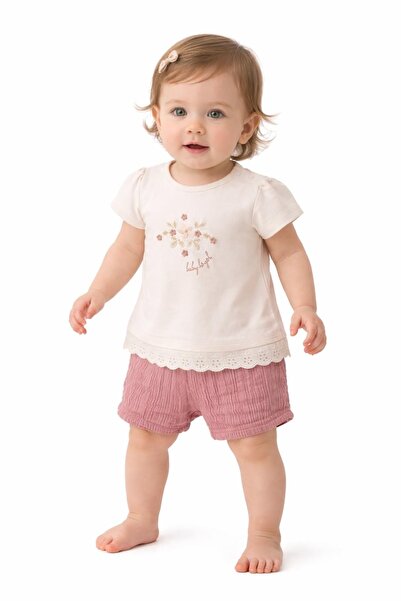 MixMax Bebe Baby Girl Floral Short Sleeve Shorts 2-Piece Baby Set 100% Cotton