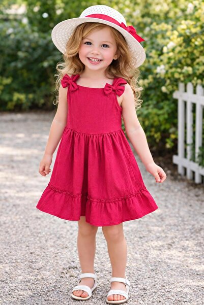 Kuzucuk Kids Bebek Çocuk Butik Kız Çocuk Fuşya Askılı Fiyonk Detaylı Şapka De...