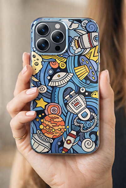 Lionix Apple iPhone 13 Pro Max Karikatür Desenli Sert Arka Kapak Mavi