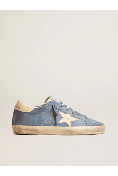 Golden Goose Super-Star in light blue suede with beige leather star and heel tab