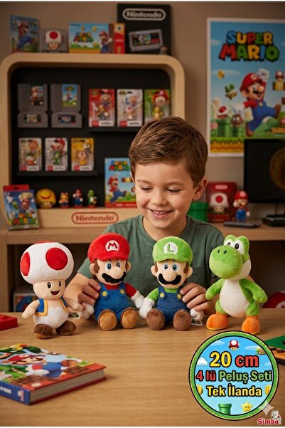 TOYFEST Simba Nintendo Super Mario Peluş 4’lü Set 20 cm Mario Luigi Yoshi Toa...