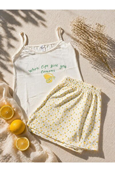 MODA Askılı Limon Desenli Pijama Takımı