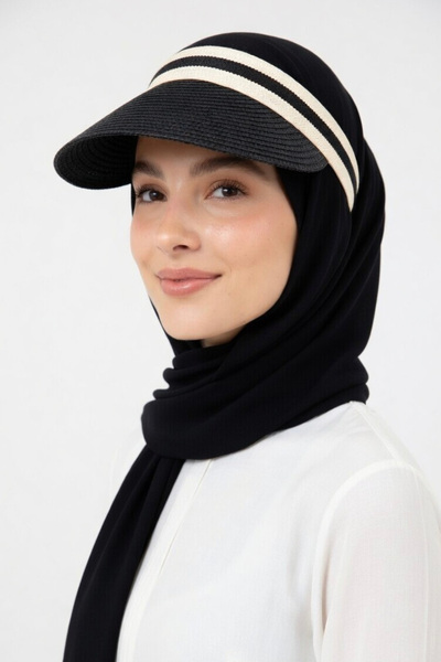 Mollycrush Women's Black Straw Crown Visor |   Hijab Compatible Summer Beach and Tennis Hat