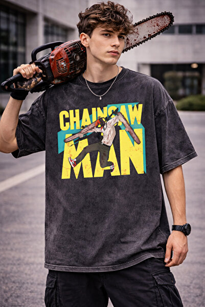 FG KONNİCHİWA تي شيرت أسود مطبوع عليه أنمي CHAWSANMAN DENJİ للجنسين