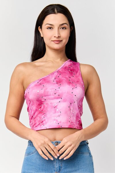 Don't Call Me Jennyfer Women Asymmetric One Shoulder Textured Tank Top, Pink