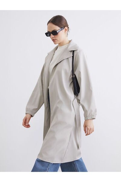 LC Waikiki Beige Double-Breasted Collar Oversized Women's Trench Coat