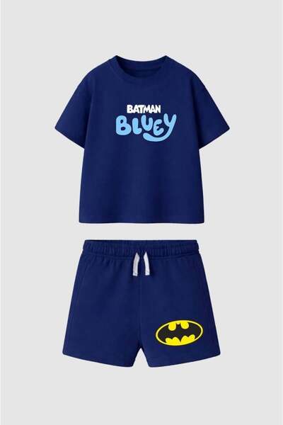 Mother Choise 100% Cotton Boys' Blue Shorts and T-Shirt Set