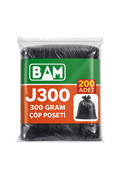 BAM AMBALAJ J300 300 Gram Siyah Çöp Poşeti 200 Adet Dayanıklı Kalın Sanayi Ti...