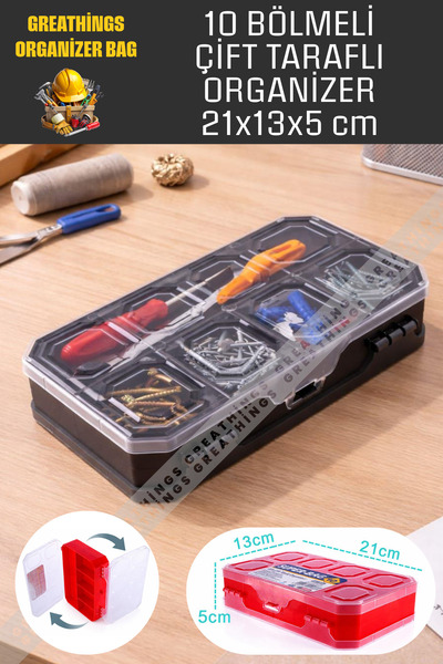 Greathings 10 Bölmeli Çift Taraflı Düzenleyici Organizer Malzeme Kutusu Hobi ...