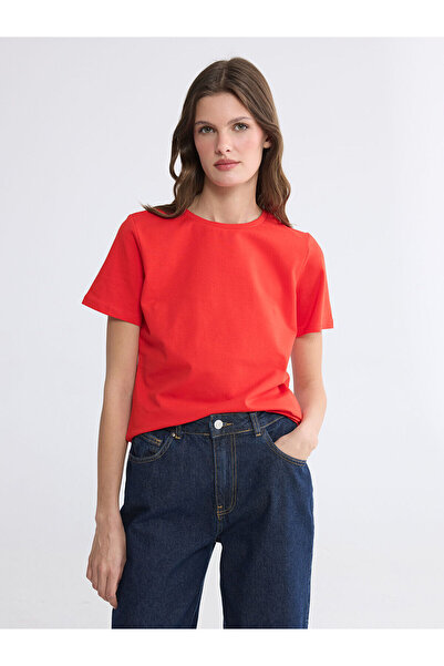 LC Waikiki NEVAVM Farkıyla LCW EVERYDAY Κόκκινο οβάλ γυναικείο μπλουζάκι με λ...