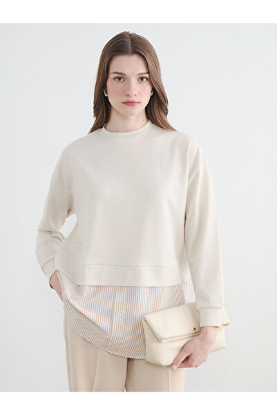 LC Waikiki Nevavm Farkıyla Lcw Modest Beige Shirt Detailed Women's Sweatshirt...