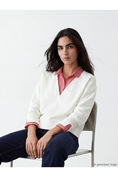 LC Waikiki Natuvera Shirt Collar Striped Women's Sweatshirt