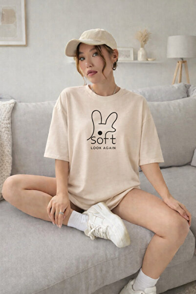 ship master Γυναικείο μπλουζάκι με στάμπα κουνελιού με απαλό γράψιμο, 100% βα...