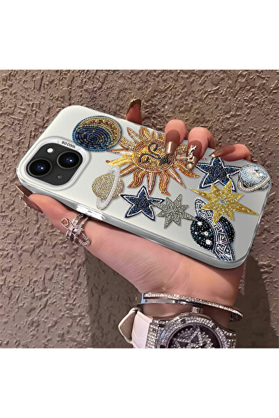 PATTERNOVA iPhone 13 Mini Uyumlu Yüksek Kaliteli Yıldız ve Ay Desenli Kılıf, ...