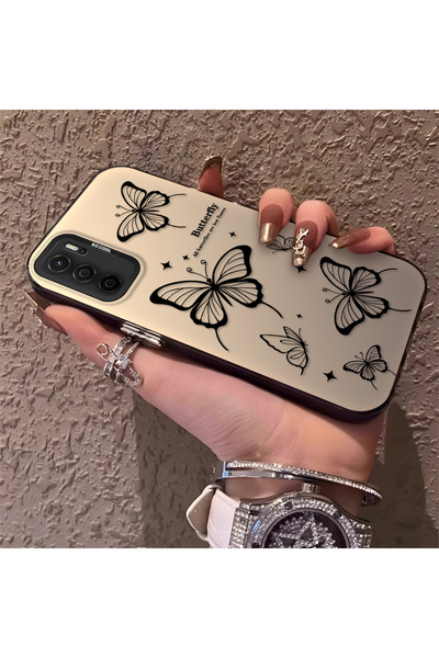 PATTERNOVA Oppo A55 4G Uyumlu Nazarik Kelebek Desenli, Tam Kaplama Koruma, Şı...