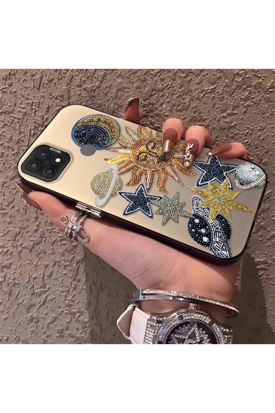PATTERNOVA Oppo A15/A15S Uyumlu Yüksek Kaliteli Yıldız ve Ay Desenli Kılıf, G...