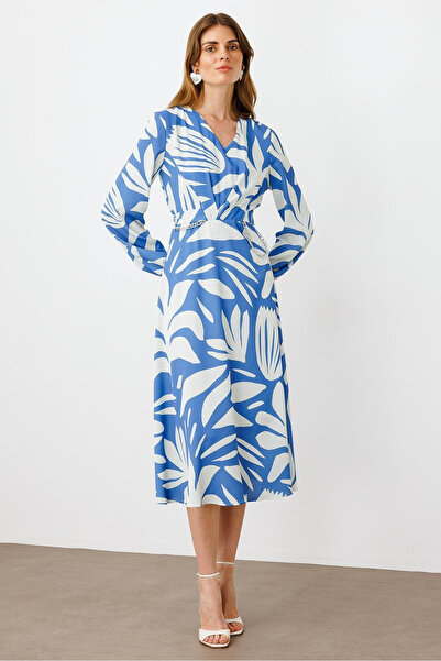 Moda İlgi Καθημερινό και κομψό φόρεμα με μοτίβο και λαιμόκοψη σε σχήμα V, μήκ...