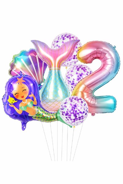 BKMC PARTY Deniz Kızı Kuyruğu Deniz Kabuğu Temalı Doğum Günü Balon Seti Konfe...
